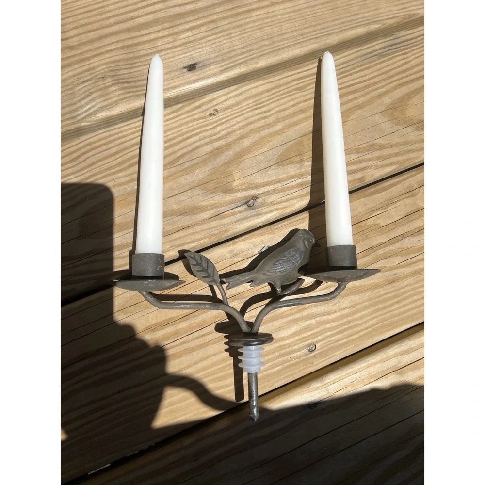 Metal Bird On A Branch Wine Bottle Insert Candle Holder